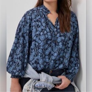 Maeve Anthropologie Colette Peasant Blouse Women’s Size Medium Blue Floral
